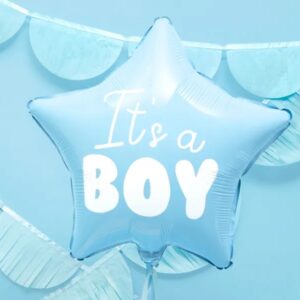 Balon foliowy “It’s a boy” na baby shower gwiazda niebieska 48cm